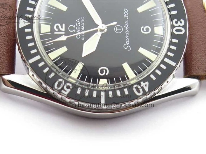 0414 Vintage Seamaster 300 Date T SS B12 Black Dial On Brown Leather Strap A2836 (Free Nylon Strap) WeatherProof 7911